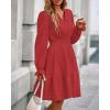 imageBTFBM Mini Dresses for Women 2025 Casual Lightweight Long Sleeve V Neck A Line Elastic Waist Party Holiday DressRed