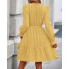 imageBTFBM Mini Dresses for Women 2025 Casual Lightweight Long Sleeve V Neck A Line Elastic Waist Party Holiday DressYellow