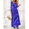imageBTFBM Women Maxi Dress Fall 2025 Fashion Elegant Long Sleeve Square Neck Floral Print Party Club Wedding Guest DressesBlue Watercolour