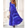 imageBTFBM Women Maxi Dress Fall 2025 Fashion Elegant Long Sleeve Square Neck Floral Print Party Club Wedding Guest DressesBlue Watercolour