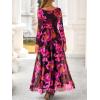 imageBTFBM Women Maxi Dress Fall 2025 Fashion Elegant Long Sleeve Square Neck Floral Print Party Club Wedding Guest DressesFloral Black Rose Red