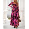 imageBTFBM Women Maxi Dress Fall 2025 Fashion Elegant Long Sleeve Square Neck Floral Print Party Club Wedding Guest DressesFloral Black Rose Red