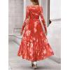 imageBTFBM Women Maxi Dress Fall 2025 Fashion Elegant Long Sleeve Square Neck Floral Print Party Club Wedding Guest DressesFloral Brick Red