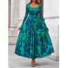 imageBTFBM Women Maxi Dress Fall 2025 Fashion Elegant Long Sleeve Square Neck Floral Print Party Club Wedding Guest DressesFloral Green
