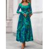 imageBTFBM Women Maxi Dress Fall 2025 Fashion Elegant Long Sleeve Square Neck Floral Print Party Club Wedding Guest DressesFloral Green