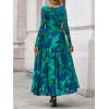 imageBTFBM Women Maxi Dress Fall 2025 Fashion Elegant Long Sleeve Square Neck Floral Print Party Club Wedding Guest DressesFloral Green