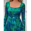imageBTFBM Women Maxi Dress Fall 2025 Fashion Elegant Long Sleeve Square Neck Floral Print Party Club Wedding Guest DressesFloral Green