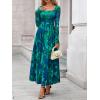imageBTFBM Women Maxi Dress Fall 2025 Fashion Elegant Long Sleeve Square Neck Floral Print Party Club Wedding Guest DressesFloral Green