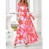 imageBTFBM Women Maxi Dress Fall 2025 Fashion Elegant Long Sleeve Square Neck Floral Print Party Club Wedding Guest DressesFloral Light Orange