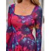 imageBTFBM Women Maxi Dress Fall 2025 Fashion Elegant Long Sleeve Square Neck Floral Print Party Club Wedding Guest DressesFloral Navy Red