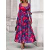 imageBTFBM Women Maxi Dress Fall 2025 Fashion Elegant Long Sleeve Square Neck Floral Print Party Club Wedding Guest DressesFloral Navy Red