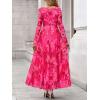 imageBTFBM Women Maxi Dress Fall 2025 Fashion Elegant Long Sleeve Square Neck Floral Print Party Club Wedding Guest DressesFloral Pink