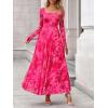 imageBTFBM Women Maxi Dress Fall 2025 Fashion Elegant Long Sleeve Square Neck Floral Print Party Club Wedding Guest DressesFloral Pink