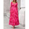 imageBTFBM Women Maxi Dress Fall 2025 Fashion Elegant Long Sleeve Square Neck Floral Print Party Club Wedding Guest DressesFloral Pink