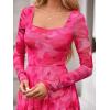 imageBTFBM Women Maxi Dress Fall 2025 Fashion Elegant Long Sleeve Square Neck Floral Print Party Club Wedding Guest DressesFloral Pink