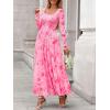 imageBTFBM Women Maxi Dress Fall 2025 Fashion Elegant Long Sleeve Square Neck Floral Print Party Club Wedding Guest DressesFloral Pink Red