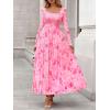 imageBTFBM Women Maxi Dress Fall 2025 Fashion Elegant Long Sleeve Square Neck Floral Print Party Club Wedding Guest DressesFloral Pink Red