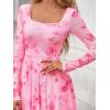 imageBTFBM Women Maxi Dress Fall 2025 Fashion Elegant Long Sleeve Square Neck Floral Print Party Club Wedding Guest DressesFloral Pink Red