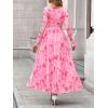 imageBTFBM Women Maxi Dress Fall 2025 Fashion Elegant Long Sleeve Square Neck Floral Print Party Club Wedding Guest DressesFloral Pink Red
