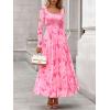 imageBTFBM Women Maxi Dress Fall 2025 Fashion Elegant Long Sleeve Square Neck Floral Print Party Club Wedding Guest DressesFloral Pink Red