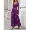 imageBTFBM Women Maxi Dress Fall 2025 Fashion Elegant Long Sleeve Square Neck Floral Print Party Club Wedding Guest DressesFloral Purple