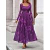imageBTFBM Women Maxi Dress Fall 2025 Fashion Elegant Long Sleeve Square Neck Floral Print Party Club Wedding Guest DressesFloral Purple
