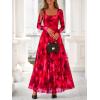 imageBTFBM Women Maxi Dress Fall 2025 Fashion Elegant Long Sleeve Square Neck Floral Print Party Club Wedding Guest DressesFloral Red