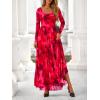 imageBTFBM Women Maxi Dress Fall 2025 Fashion Elegant Long Sleeve Square Neck Floral Print Party Club Wedding Guest DressesFloral Red