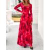 imageBTFBM Women Maxi Dress Fall 2025 Fashion Elegant Long Sleeve Square Neck Floral Print Party Club Wedding Guest DressesFloral Red