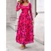 imageBTFBM Women Maxi Dress Fall 2025 Fashion Elegant Long Sleeve Square Neck Floral Print Party Club Wedding Guest DressesFloral Rose Red