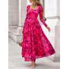 imageBTFBM Women Maxi Dress Fall 2025 Fashion Elegant Long Sleeve Square Neck Floral Print Party Club Wedding Guest DressesFloral Rose Red