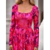 imageBTFBM Women Maxi Dress Fall 2025 Fashion Elegant Long Sleeve Square Neck Floral Print Party Club Wedding Guest DressesFloral Rose Red