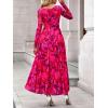 imageBTFBM Women Maxi Dress Fall 2025 Fashion Elegant Long Sleeve Square Neck Floral Print Party Club Wedding Guest DressesFloral Rose Red