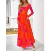 imageBTFBM Women Maxi Dress Fall 2025 Fashion Elegant Long Sleeve Square Neck Floral Print Party Club Wedding Guest DressesOrange Red Big Floral