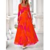 imageBTFBM Women Maxi Dress Fall 2025 Fashion Elegant Long Sleeve Square Neck Floral Print Party Club Wedding Guest DressesOrange Red Big Floral