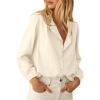 imageBTFBM Long Sleeve Shirts for Women Fall Outfits 2025 Dressy Casual Ruffle Button Down Shirt Loose Vacation Blouses TopsBeige White