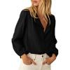 imageBTFBM Long Sleeve Shirts for Women Fall Outfits 2025 Dressy Casual Ruffle Button Down Shirt Loose Vacation Blouses TopsBlack