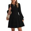 imageBTFBM Mini Dresses for Women 2025 Casual Lightweight Long Sleeve V Neck A Line Elastic Waist Party Holiday DressBlack