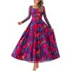 imageBTFBM Women Maxi Dress Fall 2025 Fashion Elegant Long Sleeve Square Neck Floral Print Party Club Wedding Guest DressesFloral Navy Red