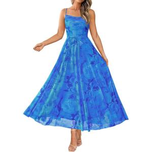 imageBTFBM Women Summer Floral Maxi Dresses Elegant Spaghetti Strap Dress Printed Party Dress Beach Long DressesFloral Blue