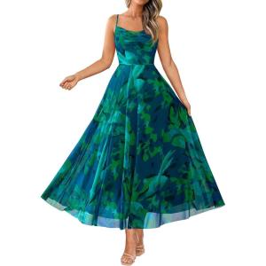 imageBTFBM Women Summer Floral Maxi Dresses Elegant Spaghetti Strap Dress Printed Party Dress Beach Long DressesFloral Green