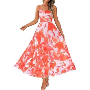 imageBTFBM Women Summer Floral Maxi Dresses Elegant Spaghetti Strap Dress Printed Party Dress Beach Long DressesFloral Light Orange