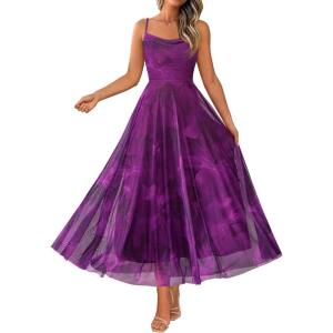 imageBTFBM Women Summer Floral Maxi Dresses Elegant Spaghetti Strap Dress Printed Party Dress Beach Long DressesFloral Purple