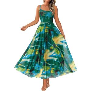 imageBTFBM Women Summer Floral Maxi Dresses Elegant Spaghetti Strap Dress Printed Party Dress Beach Long DressesGreen Big Floral