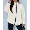 imageBTFBM Womens Fleece Jackets Fall Winter Clothes 2025 Stand Collar Outwear Jacket Zip Up Casual Fuzzy Coats PocketsBeige White
