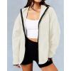imageBTFBM Womens Fleece Jackets Fall Winter Clothes 2025 Stand Collar Outwear Jacket Zip Up Casual Fuzzy Coats PocketsBeige White