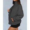 imageBTFBM Womens Fleece Jackets Fall Winter Clothes 2025 Stand Collar Outwear Jacket Zip Up Casual Fuzzy Coats PocketsDark Grey