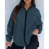 imageBTFBM Womens Fleece Jackets Fall Winter Clothes 2025 Stand Collar Outwear Jacket Zip Up Casual Fuzzy Coats PocketsGrey Blue