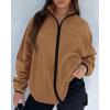 imageBTFBM Womens Fleece Jackets Fall Winter Clothes 2025 Stand Collar Outwear Jacket Zip Up Casual Fuzzy Coats PocketsKhaki
