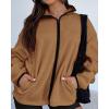 imageBTFBM Womens Fleece Jackets Fall Winter Clothes 2025 Stand Collar Outwear Jacket Zip Up Casual Fuzzy Coats PocketsKhaki